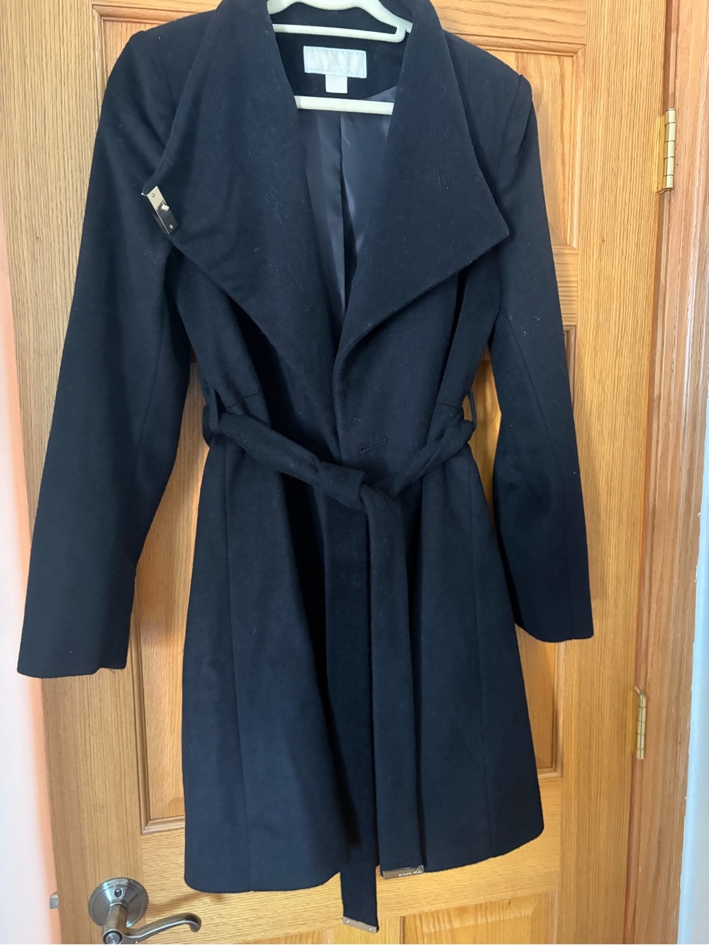 Michael Kors Black Wrap Trench Coat with Self Tie Belt
